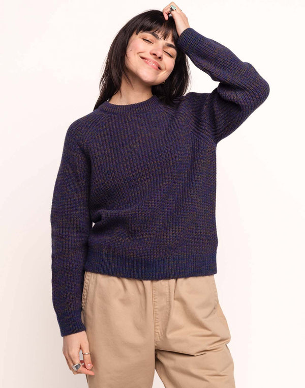 Pull Equinoxe Bleu Marine Chiné en laine mérinos extra-fine – OLOW