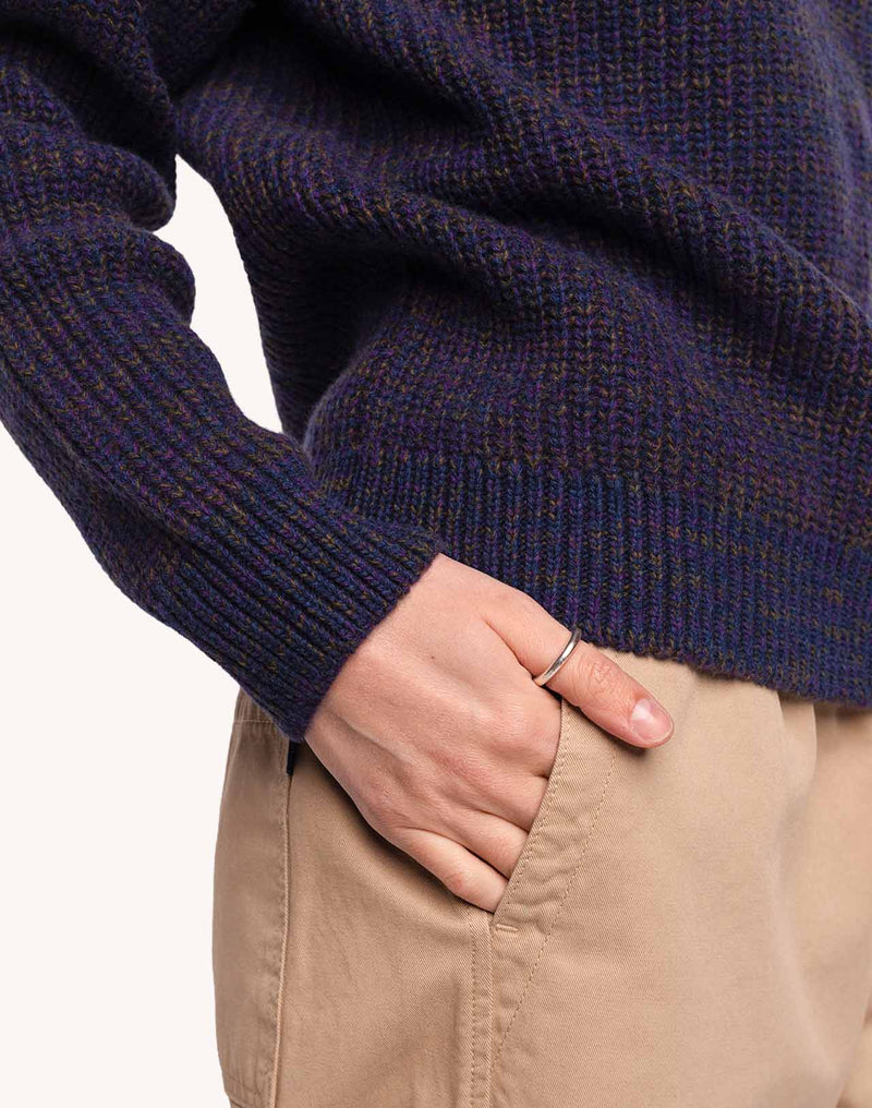 Pull Equinoxe Bleu Marine Chiné en laine mérinos extra-fine – OLOW