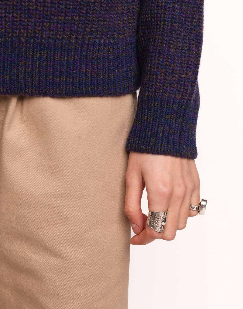 Pull Equinoxe Bleu Marine Chiné en laine mérinos extra-fine – OLOW