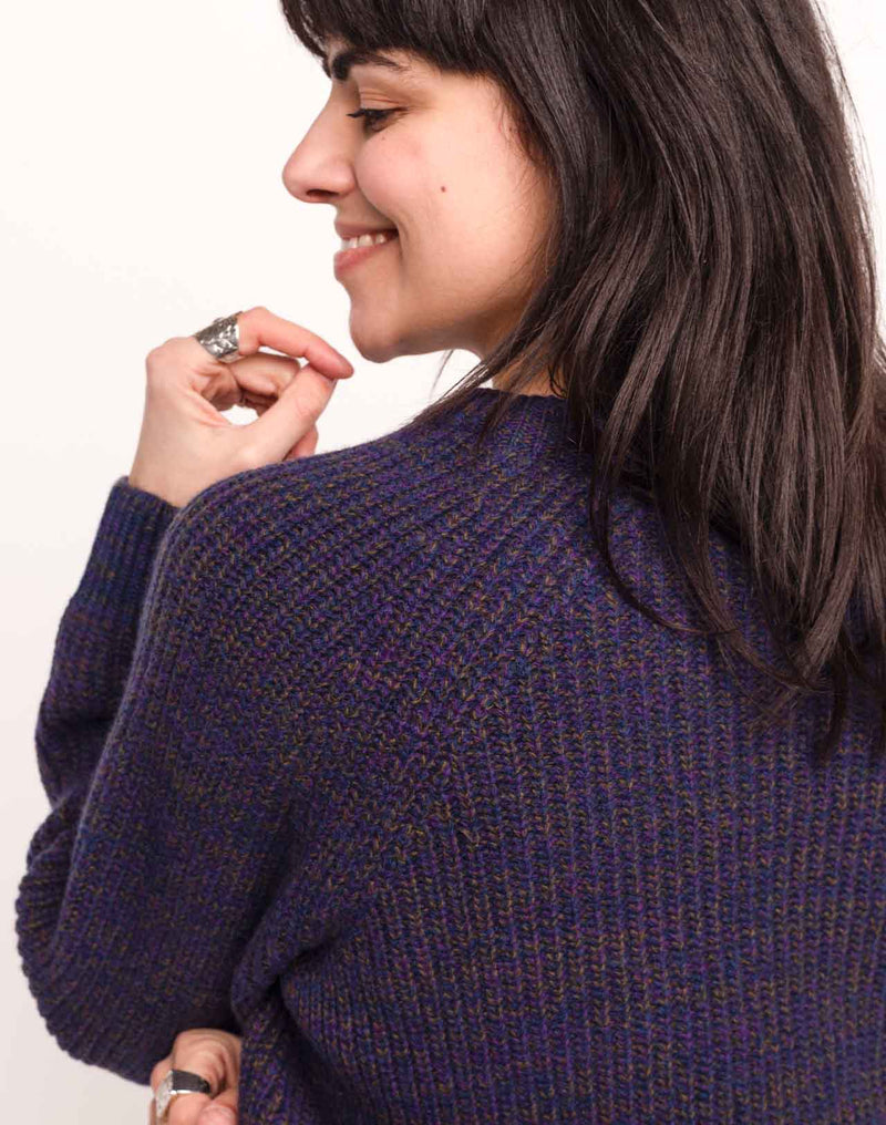 Pull Equinoxe Bleu Marine Chiné en laine mérinos extra-fine – OLOW