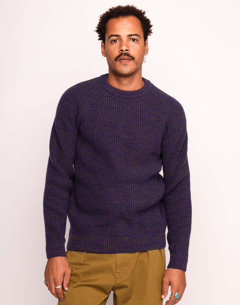Pull Equinoxe Bleu Marine Chiné en laine mérinos extra-fine – OLOW