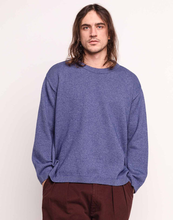 Pull Imeji Bleu Chiné en laine mérinos extra-fine, Coton bio – OLOW