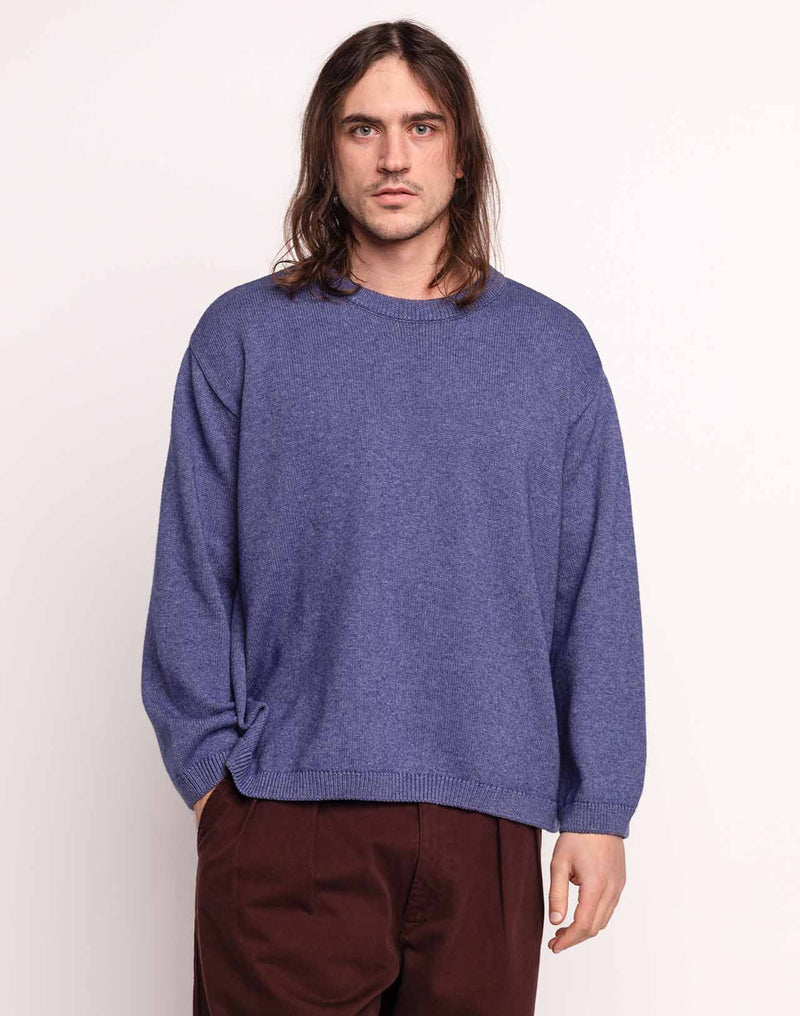 Pull Imeji Bleu Chiné en laine mérinos extra-fine, Coton bio – OLOW