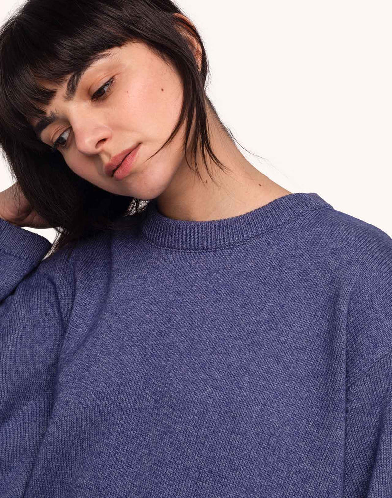Pull Imeji Bleu Chiné en laine mérinos extra-fine, Coton bio – OLOW