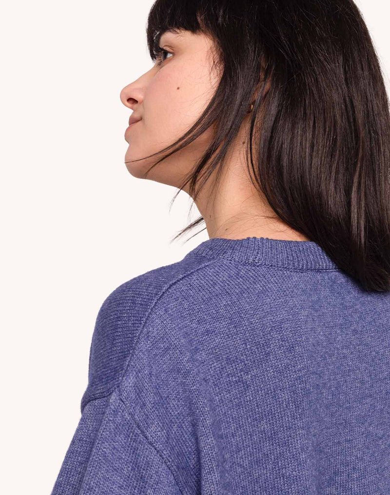 Pull Imeji Bleu Chiné en laine mérinos extra-fine, Coton bio – OLOW