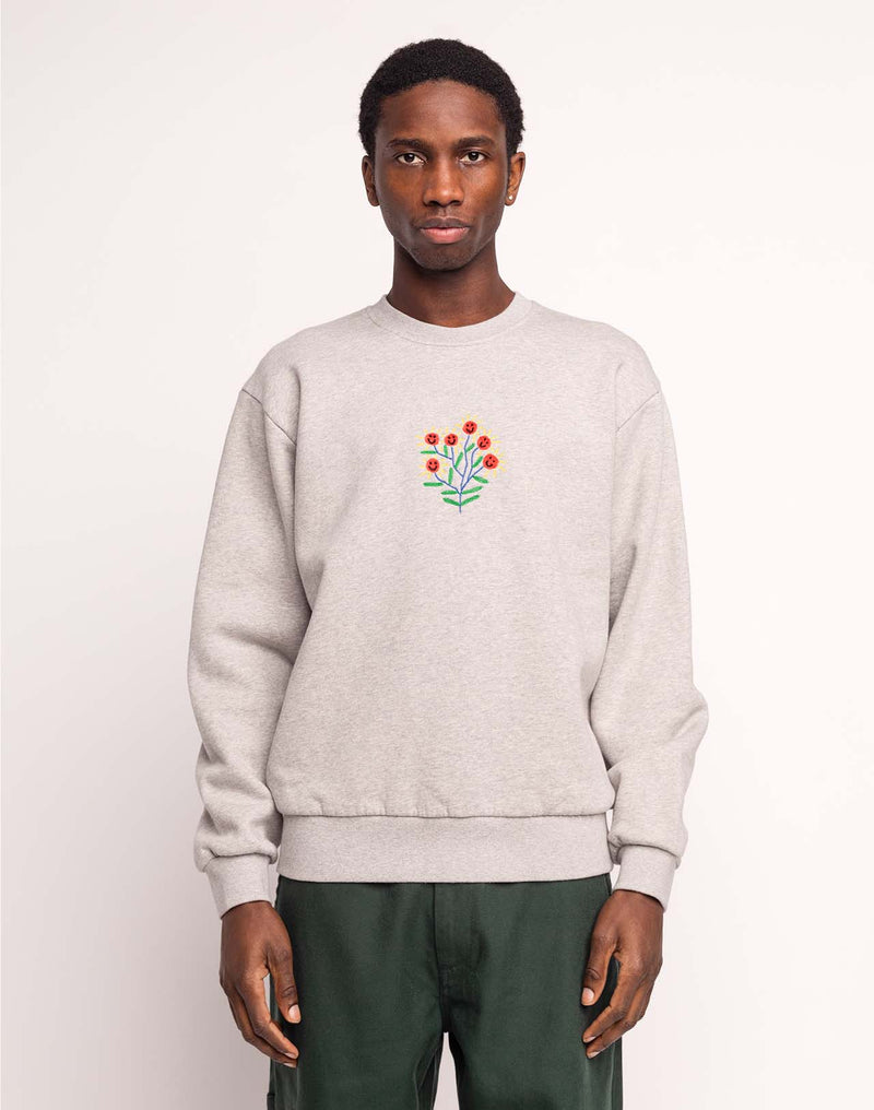 Sweat Happy Flower Gris Chiné en coton bio GOTS – OLOW