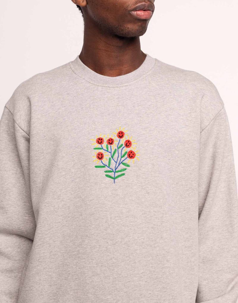 Sweat Happy Flower Gris Chiné en coton bio GOTS – OLOW