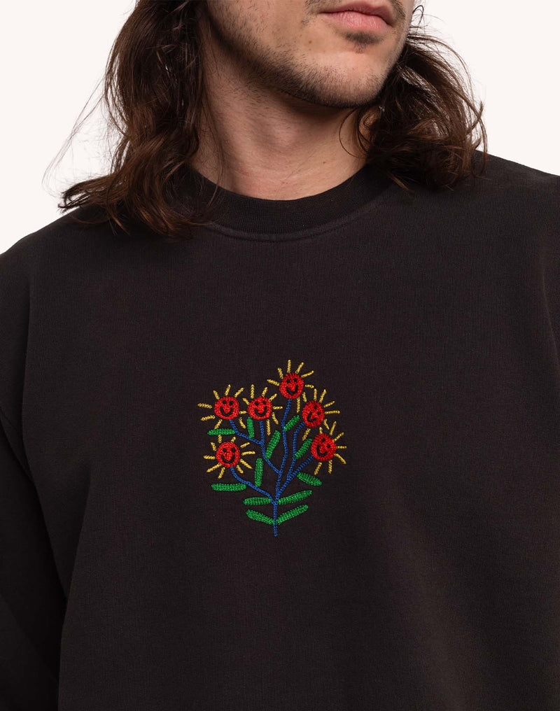 Sweat Happy Flower Noir Carbone en coton bio GOTS – OLOW