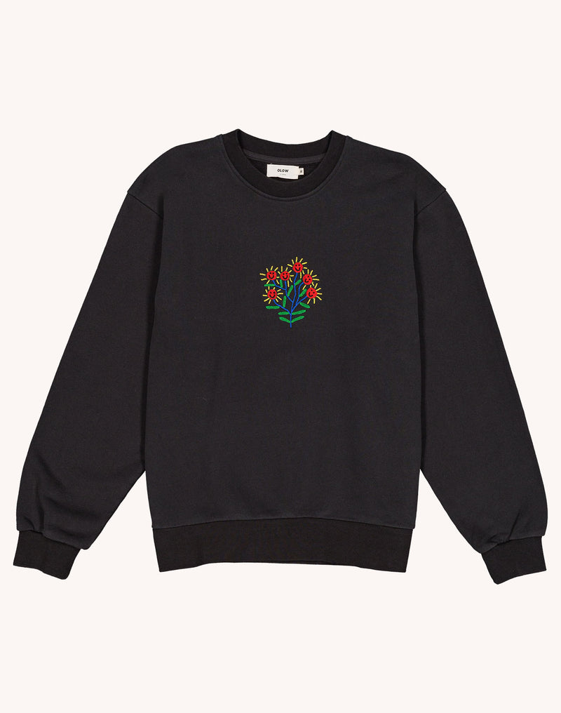 Sweat Happy Flower Noir Carbone en coton bio GOTS – OLOW