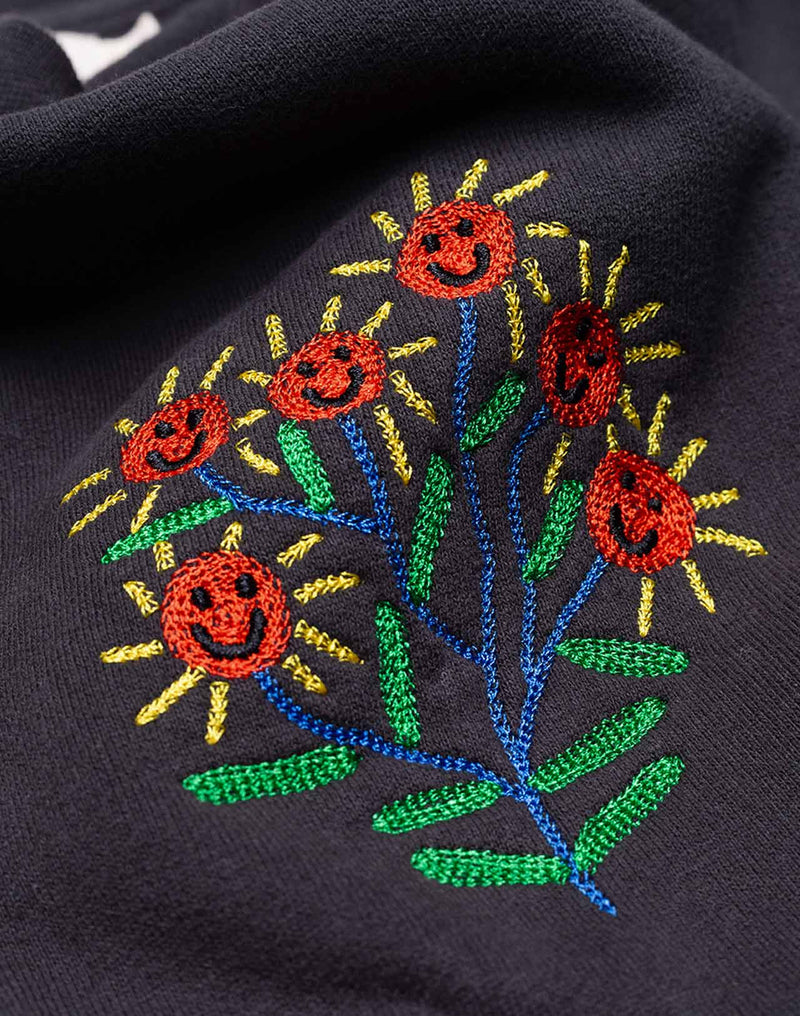Sweat Happy Flower Noir Carbone en coton bio GOTS – OLOW