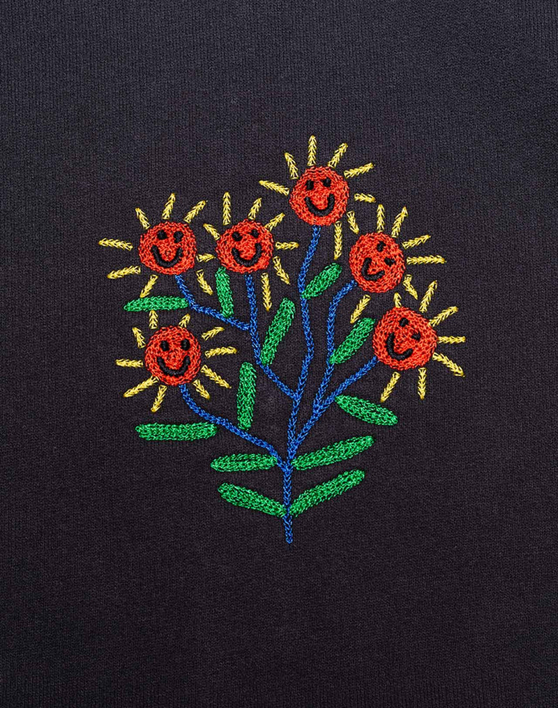 Sweat Happy Flower Noir Carbone en coton bio GOTS – OLOW