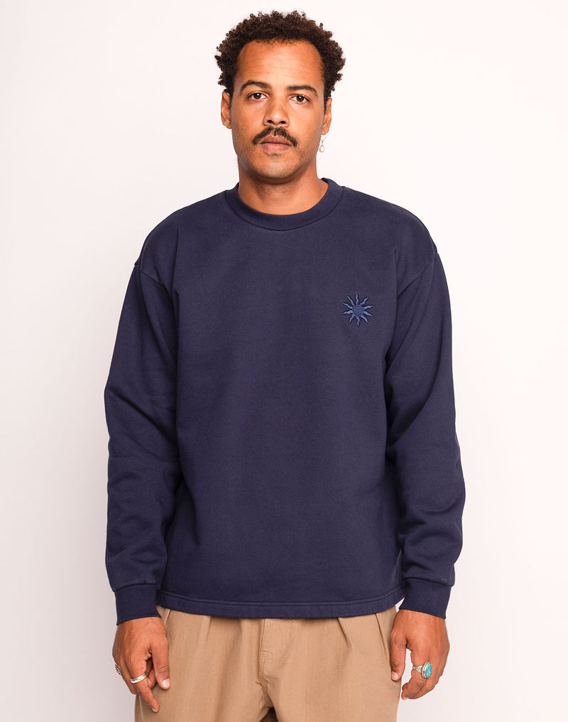 Sweat Lost Track Bleu Dusk en coton bio GOTS – OLOW