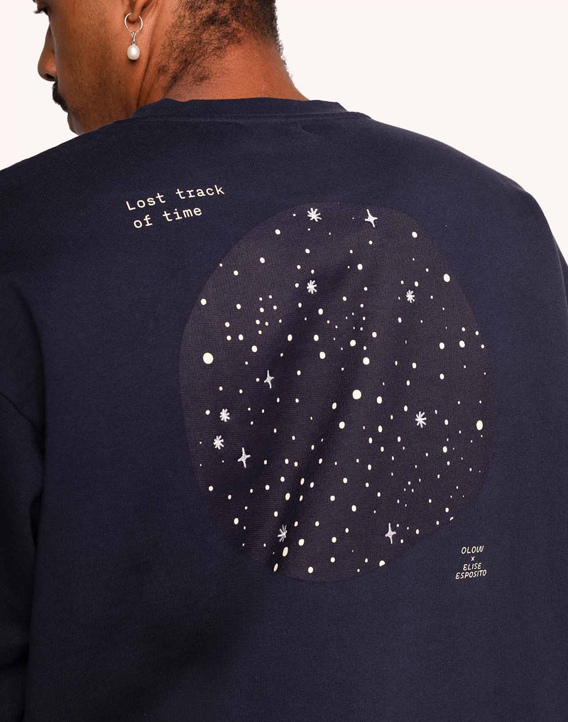 Sweat Lost Track Bleu Dusk en coton bio GOTS – OLOW
