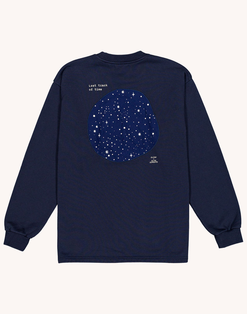 Sweat Lost Track Bleu Dusk en coton bio GOTS – OLOW