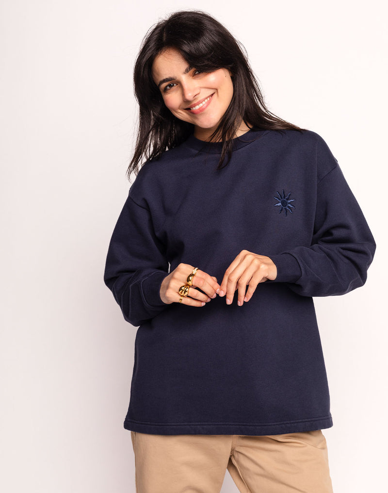 Sweat Lost Track Bleu Dusk en coton bio GOTS – OLOW