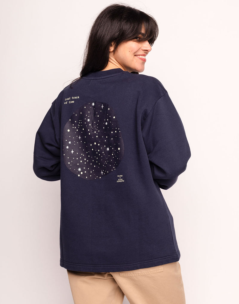 Sweat Lost Track Bleu Dusk en coton bio GOTS – OLOW