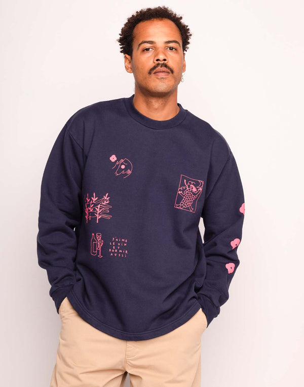 Sweat Wine And Sleep Bleu Dusk en coton bio GOTS – OLOW