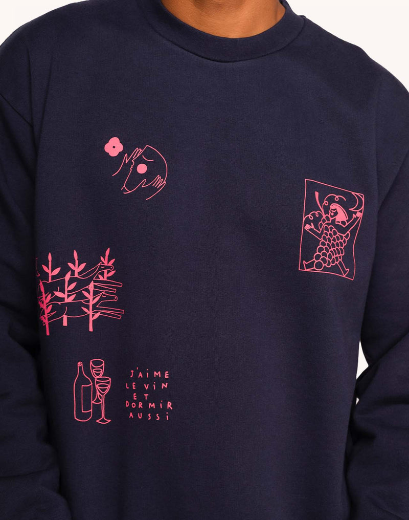 Sweat Wine And Sleep Bleu Dusk en coton bio GOTS – OLOW