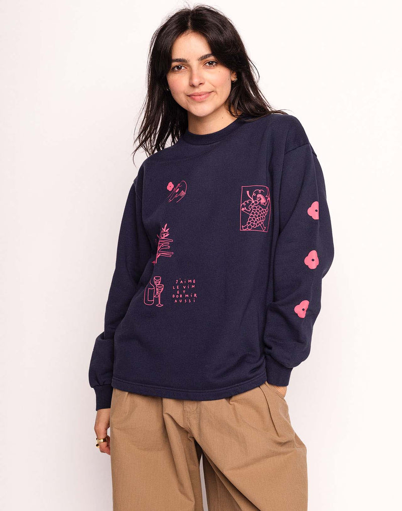 Sweat Wine And Sleep Bleu Dusk en coton bio GOTS – OLOW