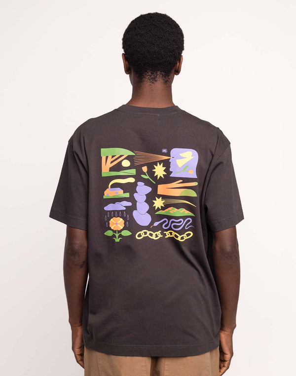 T-Shirt Elsewhere Noir Carbone en coton bio GOTS – OLOW