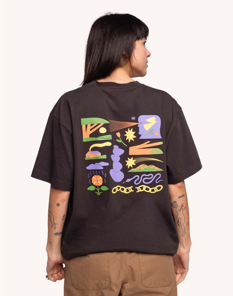 T-Shirt Elsewhere Noir Carbone en coton bio GOTS – OLOW