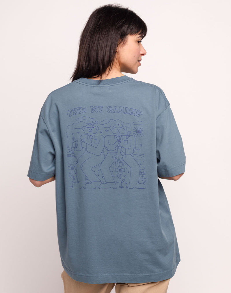 T-Shirt Feed My Garden Bleu Acier en coton bio GOTS – OLOW