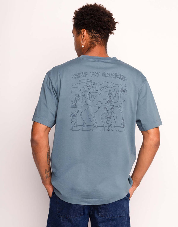 T-Shirt Feed My Garden Bleu Acier en coton bio GOTS – OLOW