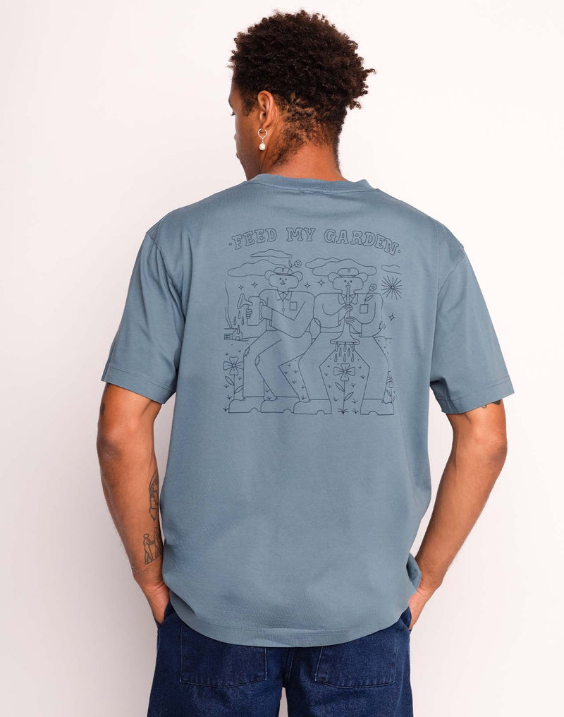 T-Shirt Feed My Garden Bleu Acier en coton bio GOTS – OLOW