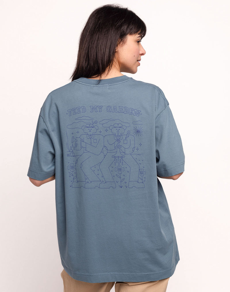 T-Shirt Feed My Garden Bleu Acier en coton bio GOTS – OLOW