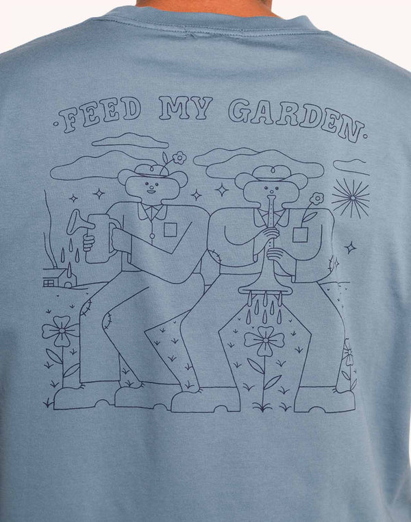 T-Shirt Feed My Garden Bleu Acier en coton bio GOTS – OLOW