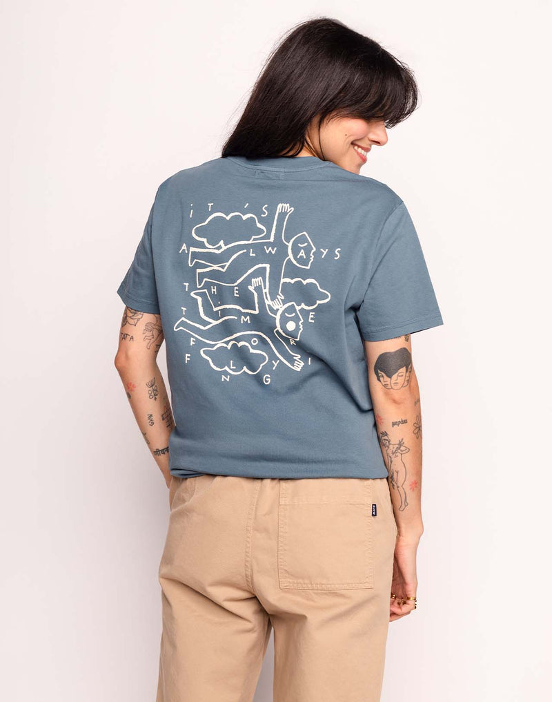 T-Shirt Flying Bleu Acier en coton bio GOTS – OLOW