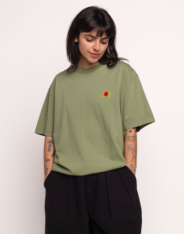 T-Shirt Happy Flower Vert Sauge en coton bio GOTS – OLOW