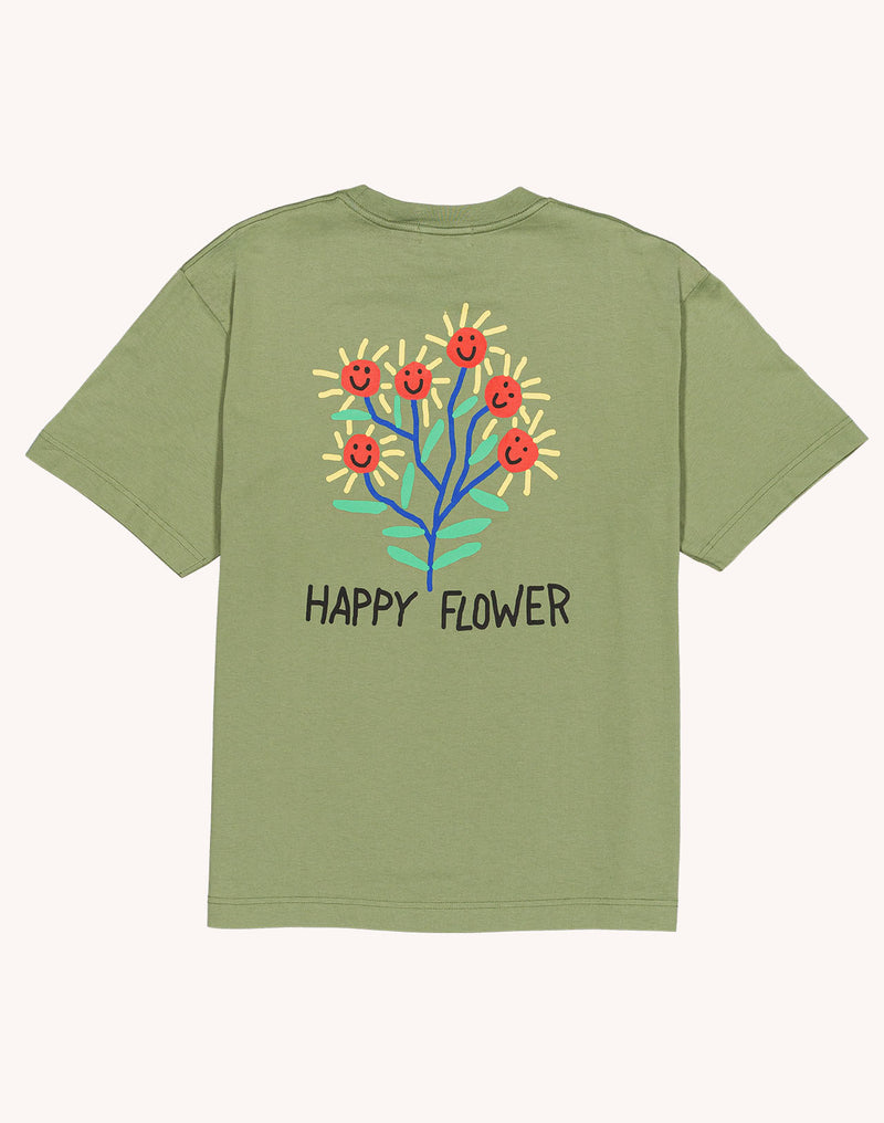 T-Shirt Happy Flower Vert Sauge en coton bio GOTS – OLOW