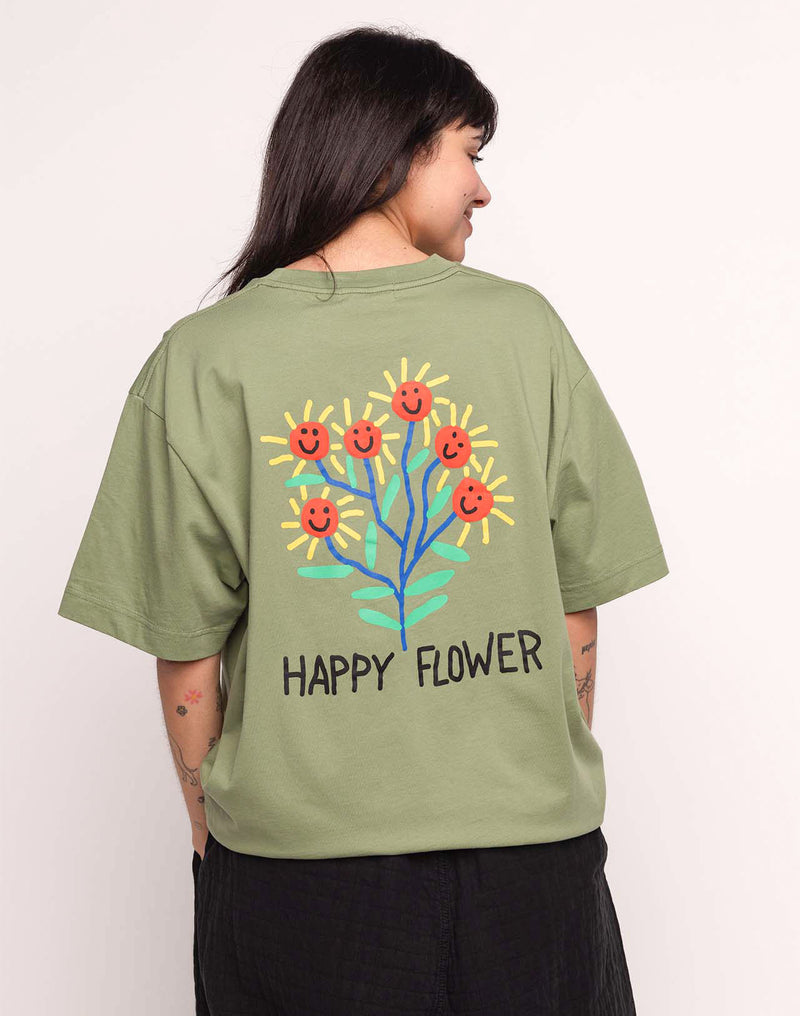 T-Shirt Happy Flower Vert Sauge en coton bio GOTS – OLOW