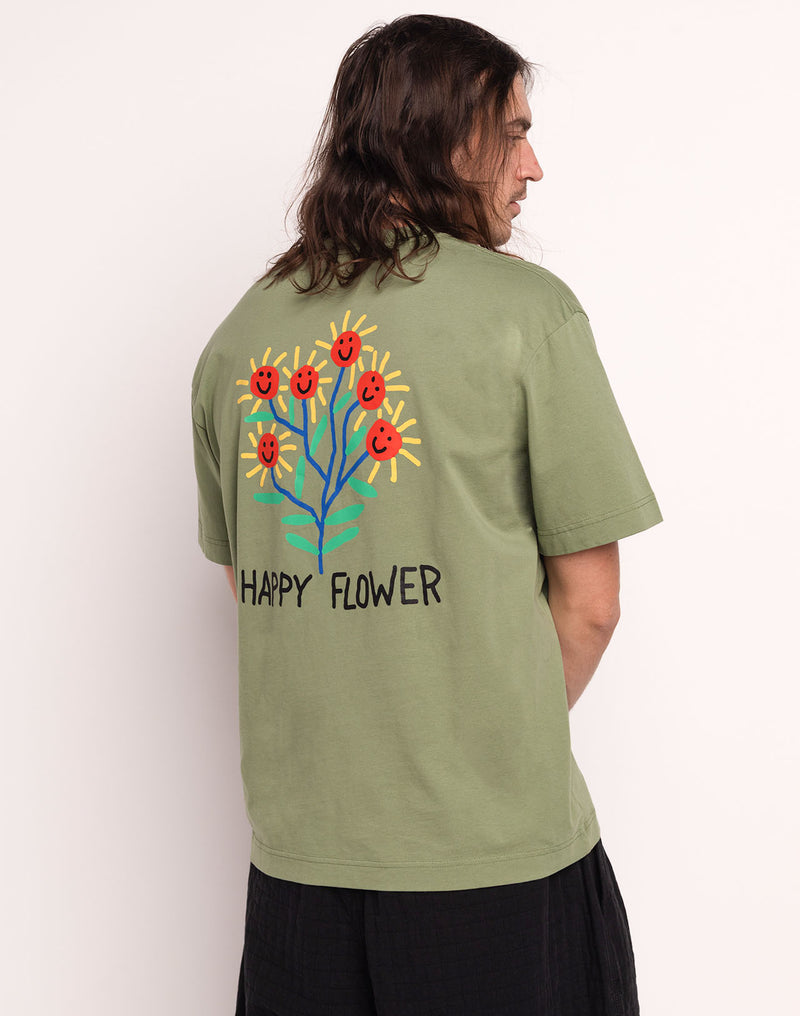 T-Shirt Happy Flower Vert Sauge en coton bio GOTS – OLOW
