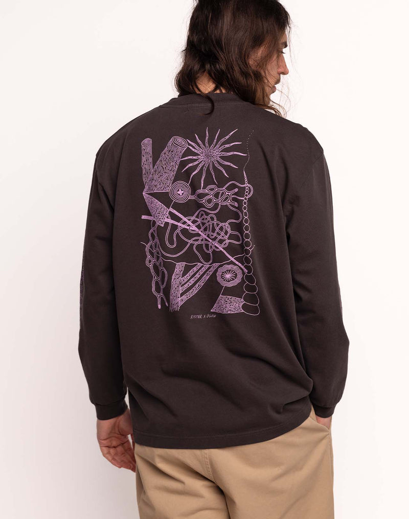 T-Shirt Manches longues Interconnexion Noir Carbone en coton bio GOTS – OLOW