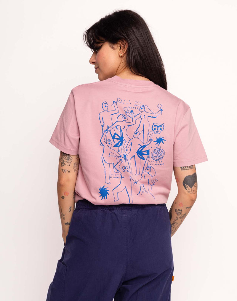 T-Shirt Life Dance Rose Lila en coton bio GOTS – OLOW