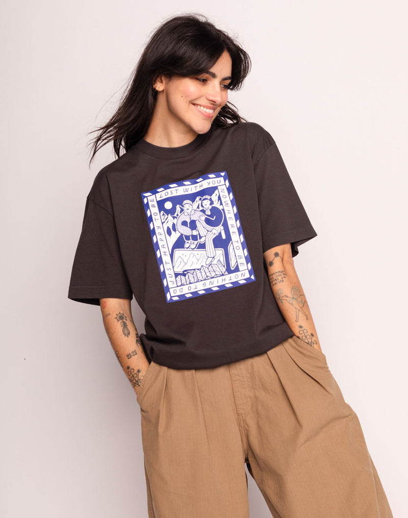 T-Shirt Lost With You Noir Carbone en coton bio GOTS – OLOW