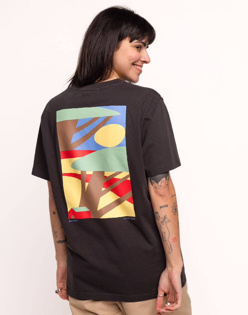 T-Shirt Sunset Noir Carbone en coton bio GOTS – OLOW